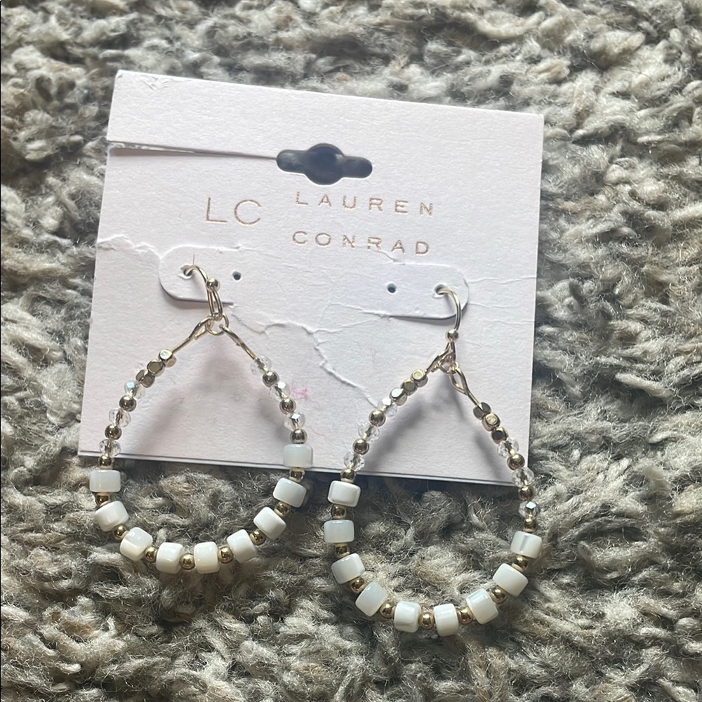 FREE with purchase LC Lauren Conrad White and Gold Beaded Hoop Earrings